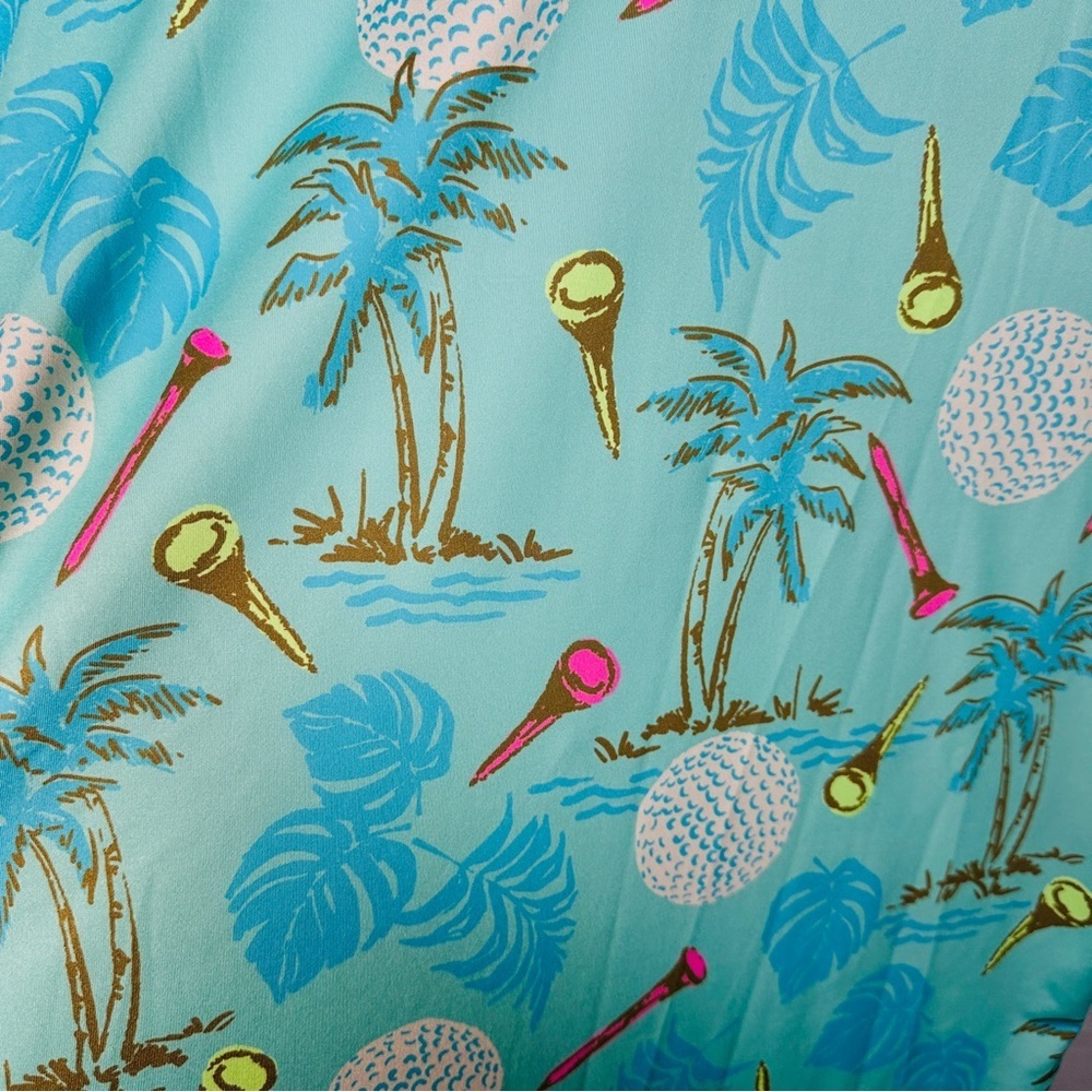 Chubbies Fore Palms Golf Polo Shirt Tropical Print Performance Stretch Small Aqu - Picture 8 of 8